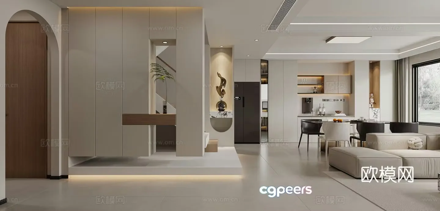 Modern villa living and dining room 3d model