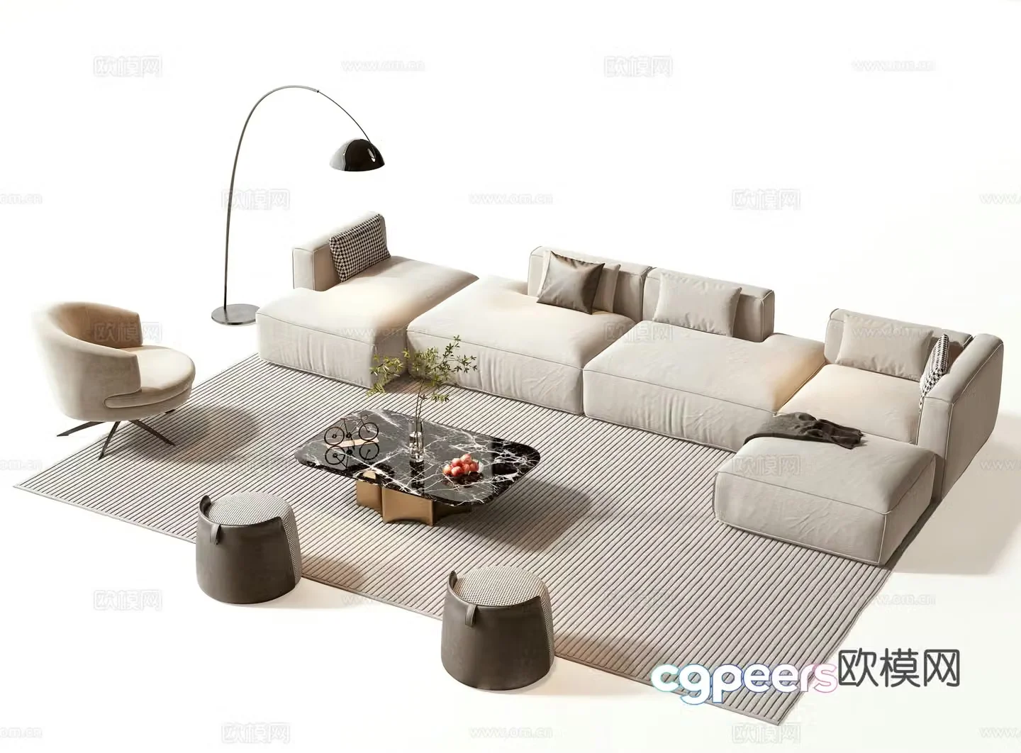 Modern sofa coffee table set 3d model