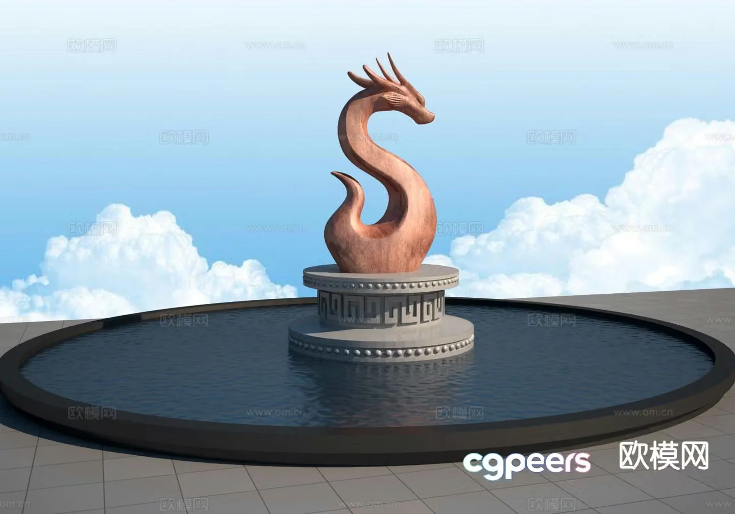 Chinese Zodiac Dragon Sculpture Urban Sketch 3D Model