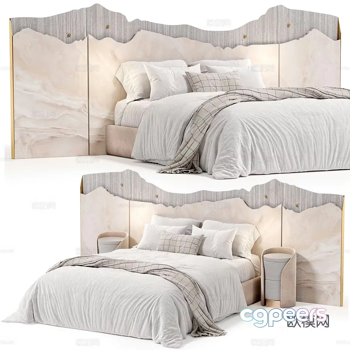 New Chinese style Wasabi fabric double bed 3D model