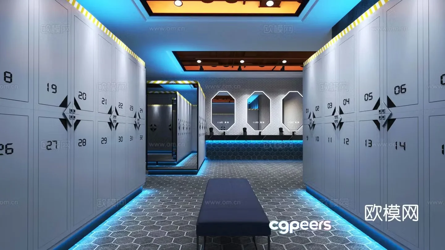Modern gym changing area 3d model
