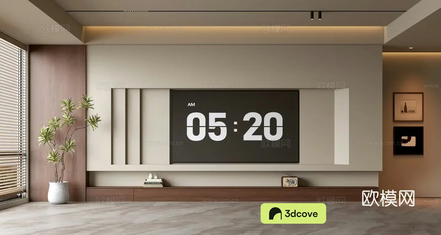 Middle-aged TV background wall 3d model