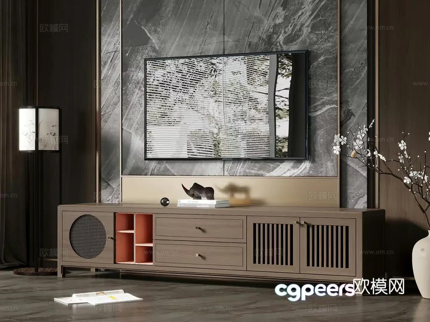 TV cabinet new Chinese TV background wall TV cabinet 3d model