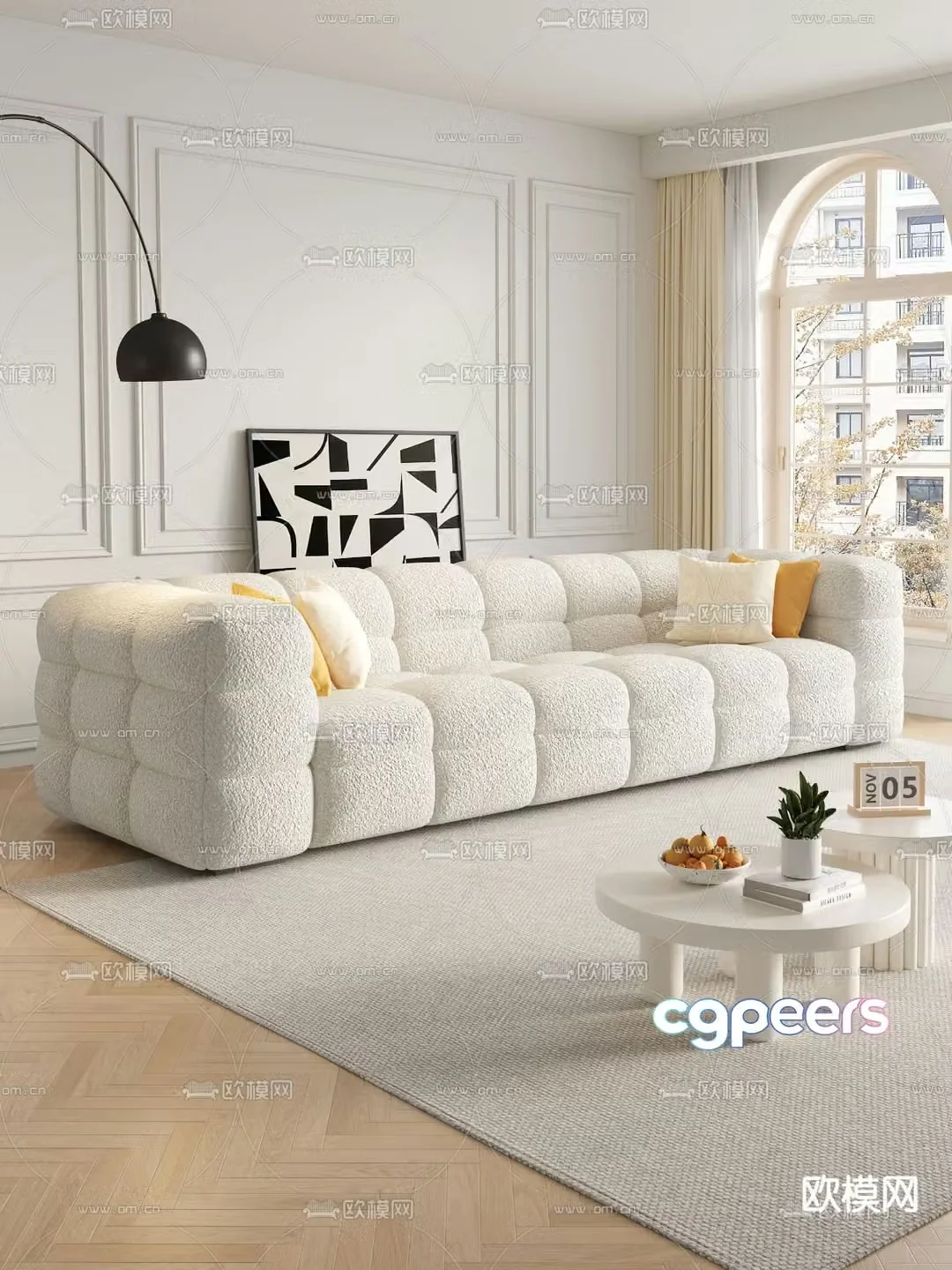 Cream style sofa multi-person sofa 3d model