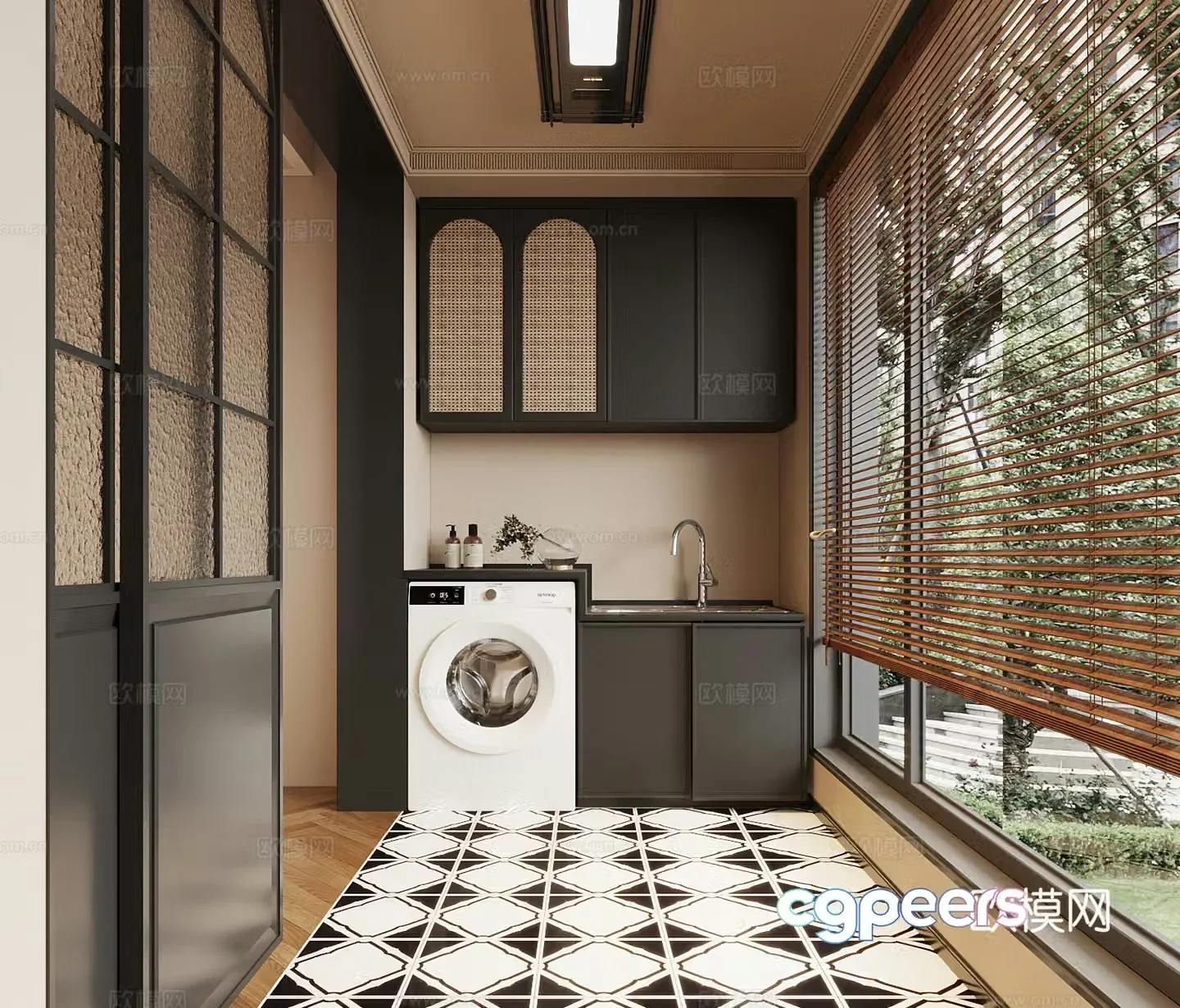 Balcony French balcony balcony washing machine cabinet 3d model