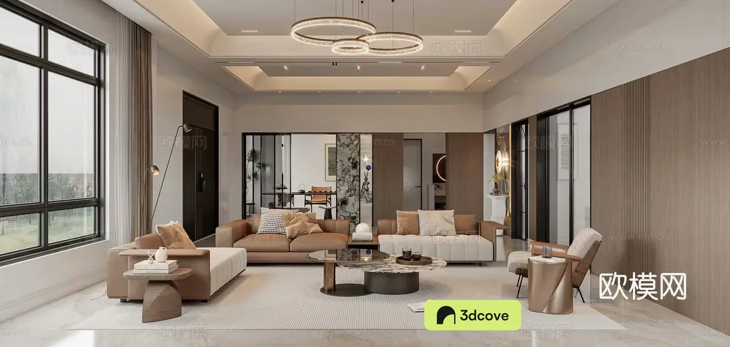 Modern light luxury living and dining room