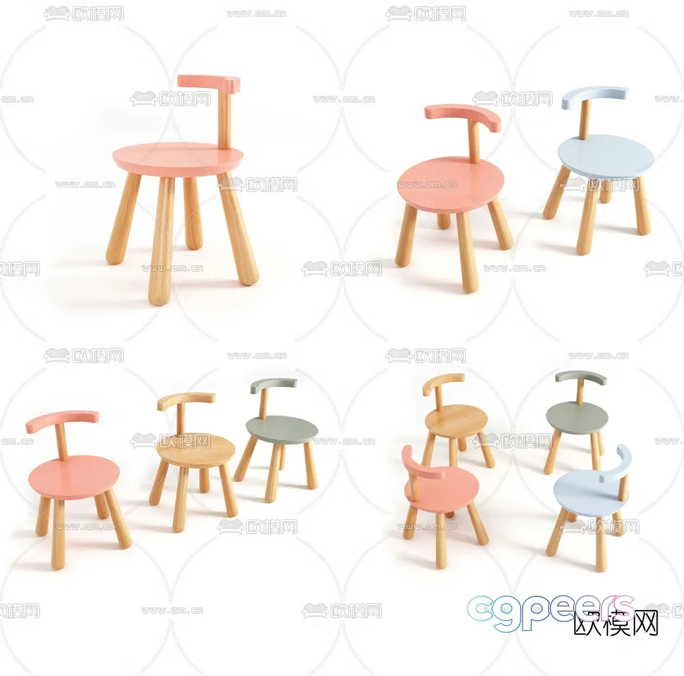 Nordic log children’s chair 3d model