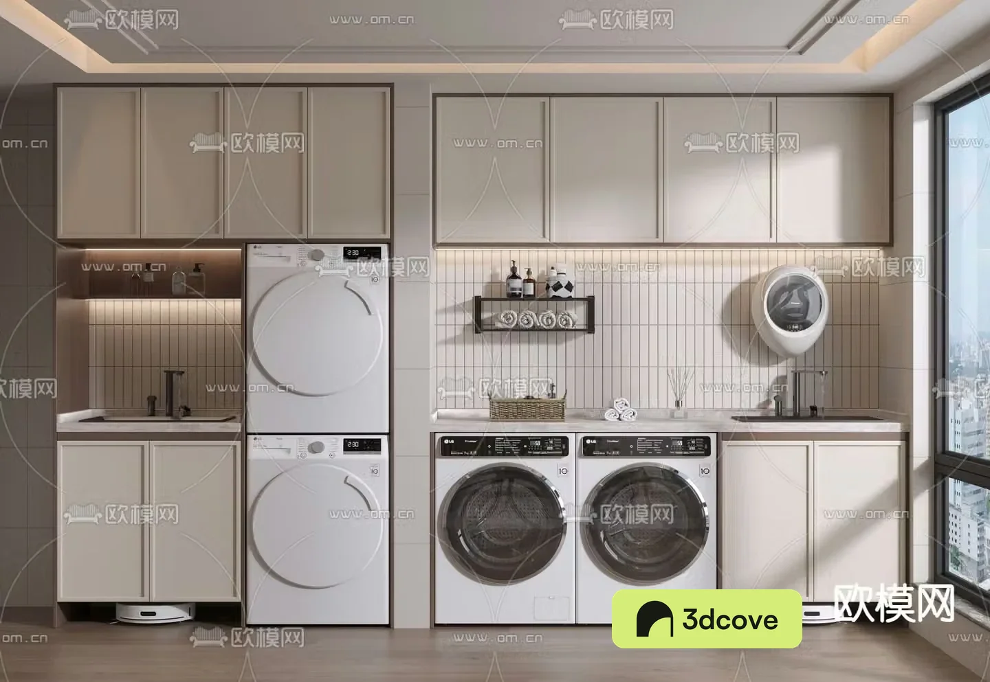 Middle style balcony cabinet washing machine cabinet 3d model