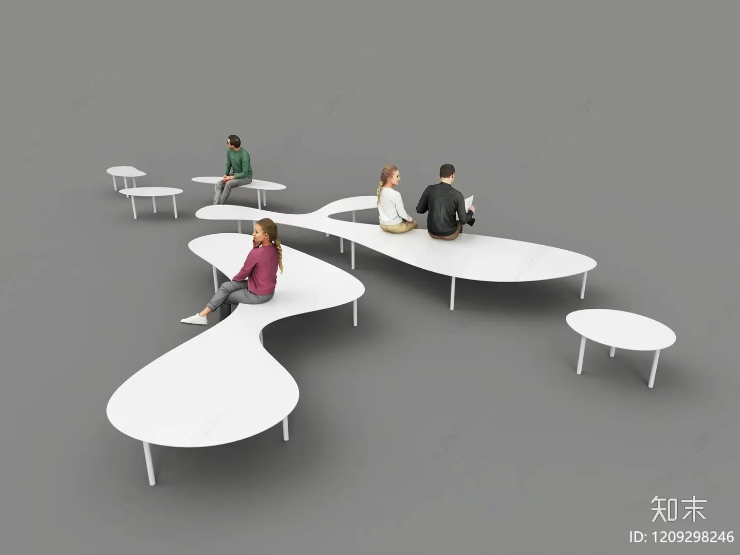 People Sitting On White Tables 3D Model – 10735 – VRAY Render