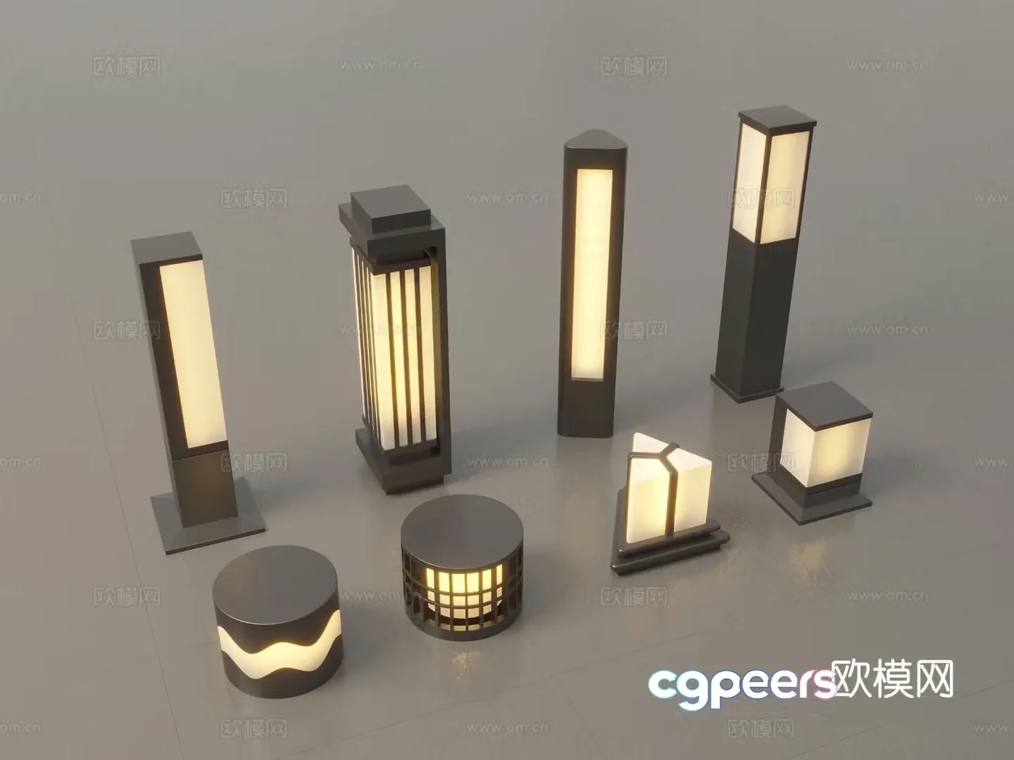 Modern Chinese landscape lights lawn lights garden lights outdoor light combination 3D model