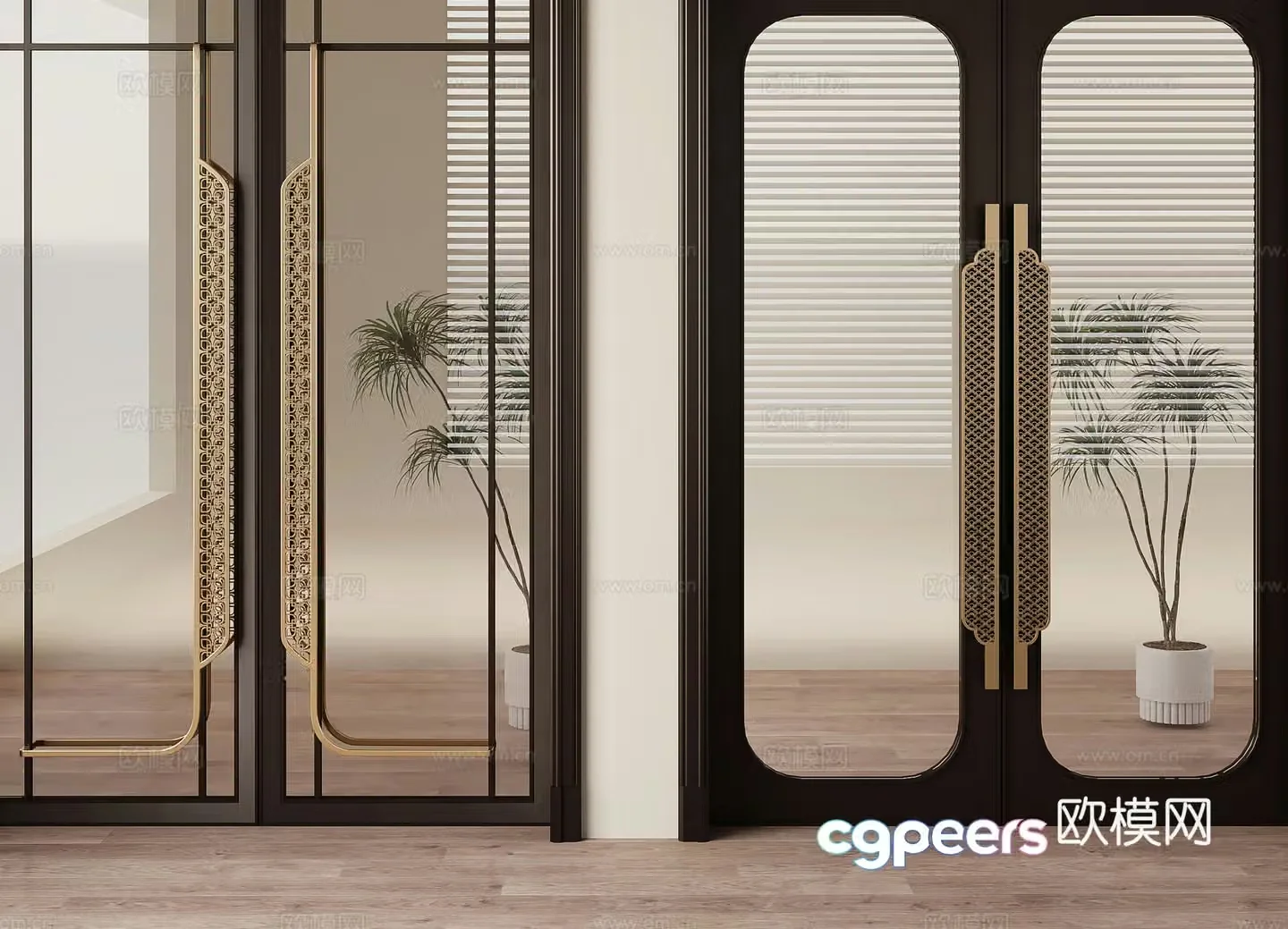 New Chinese style glass door 3D model