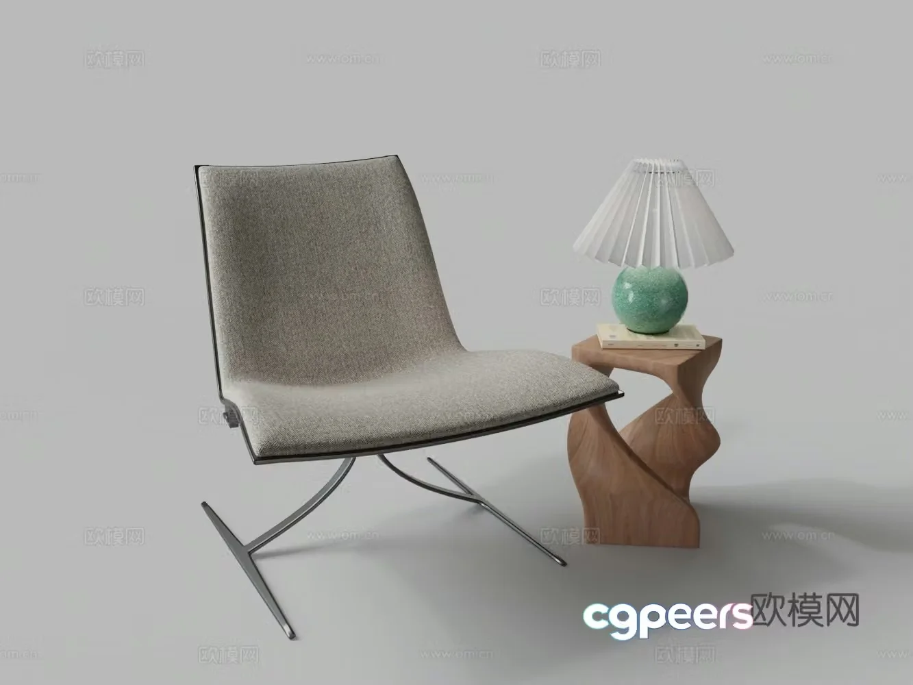 Modern fabric metal lounge chair side table lamp 3d model