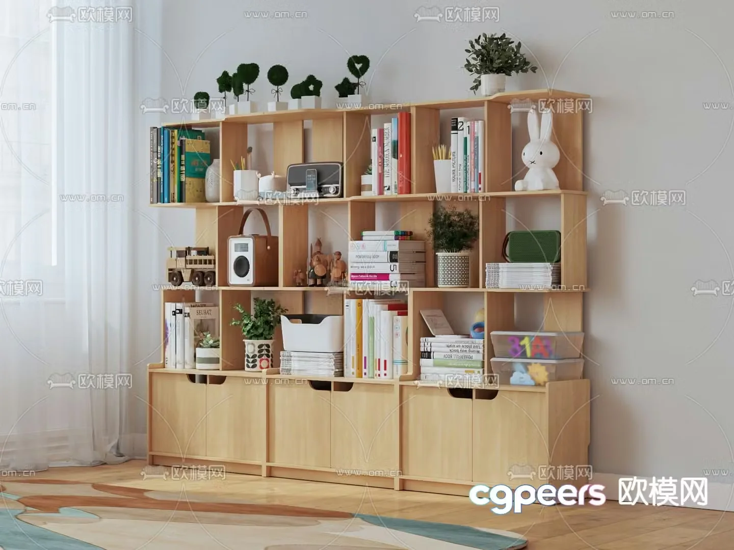 Nordic solid wood children’s bookcase 3D model