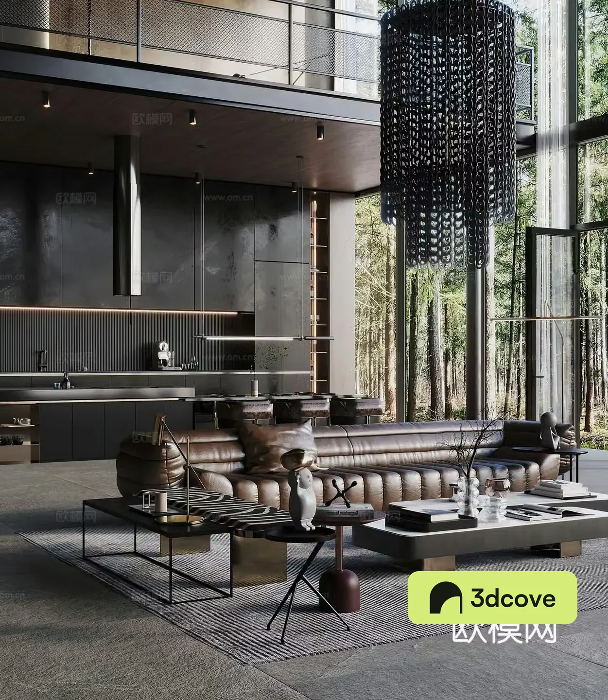 Industrial style dining room duplex empty villa Italian living room combination sofa leisure chair