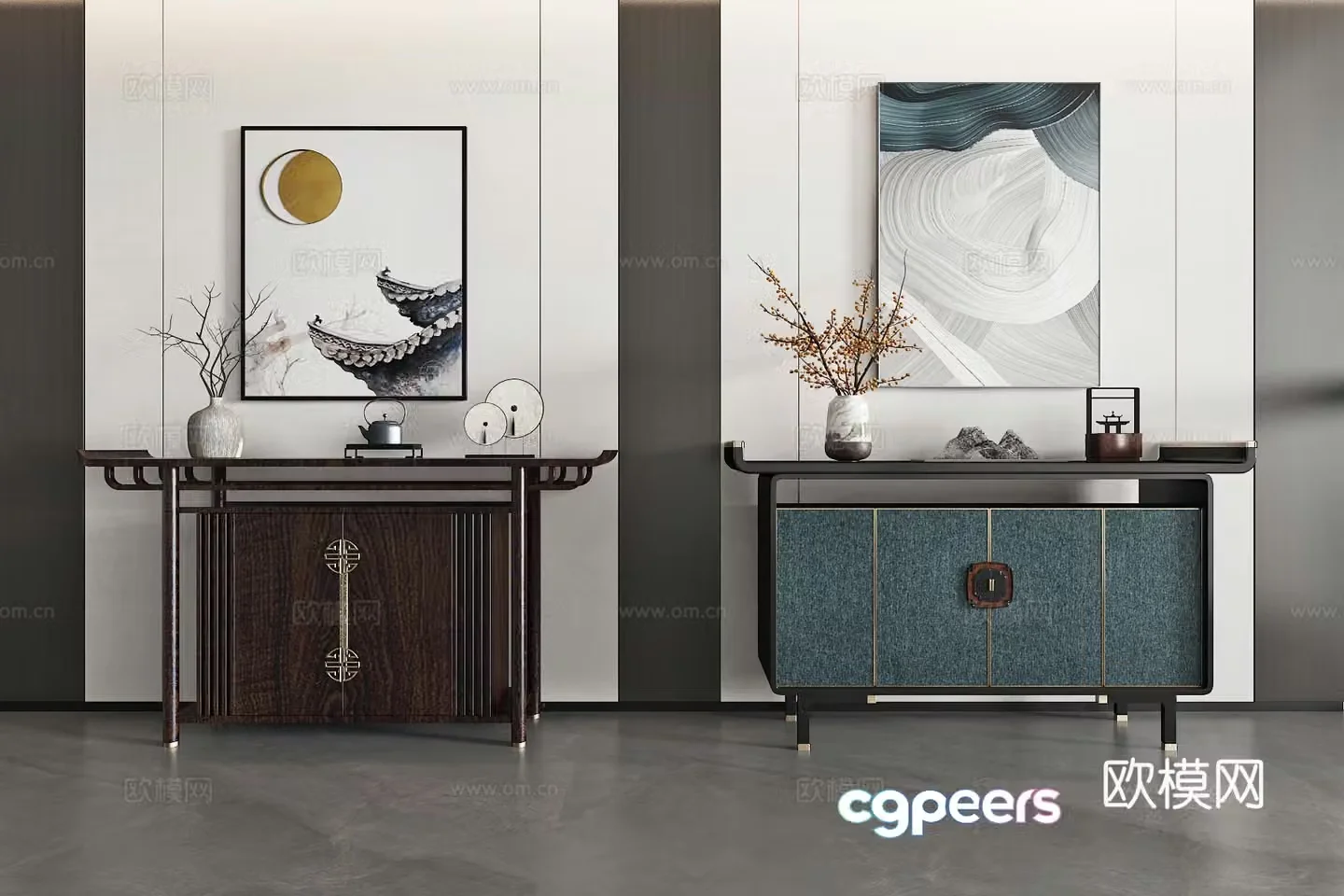 New Chinese Porch Cabinet Scenic Cabinet 3D Model