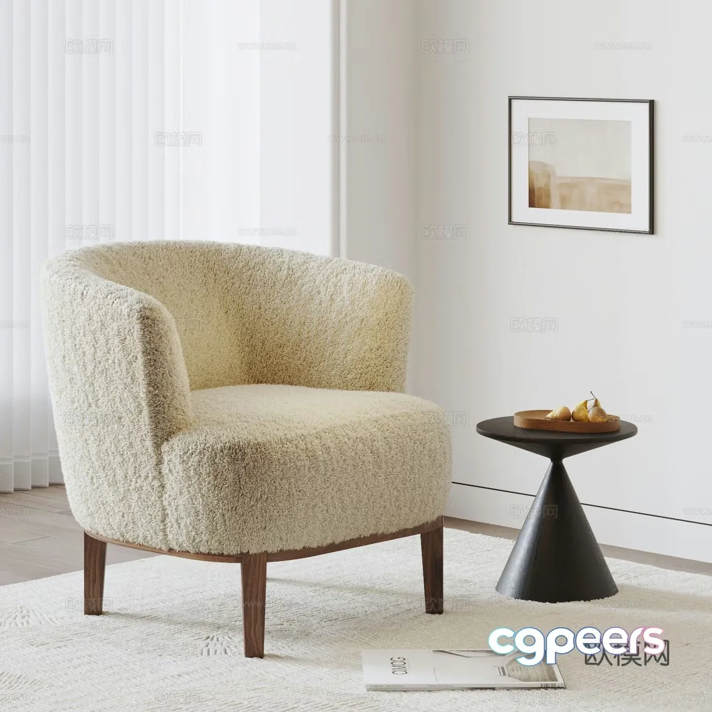 Medium style plush single sofa 3d model