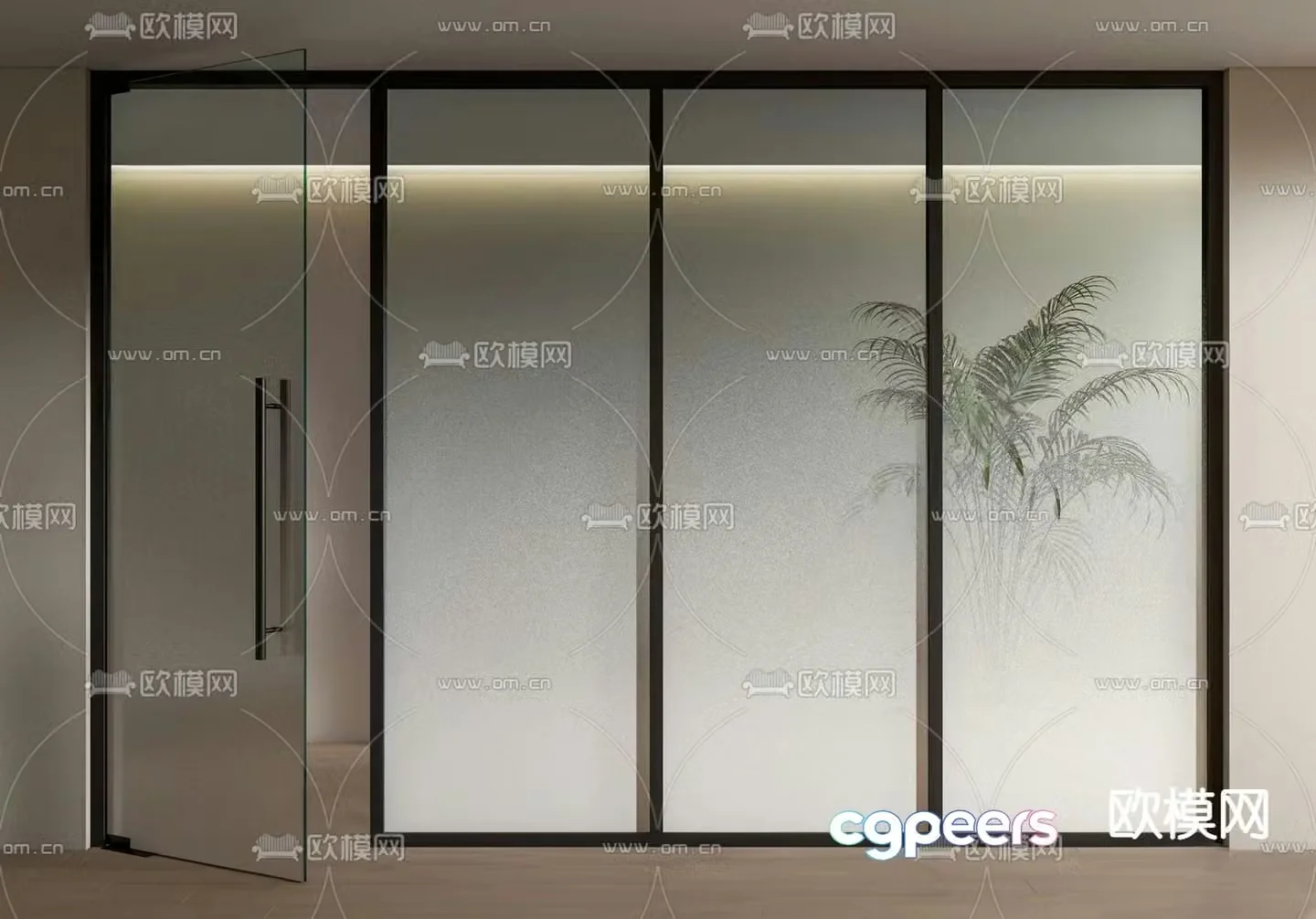 Office glass door glass partition wall 3d model