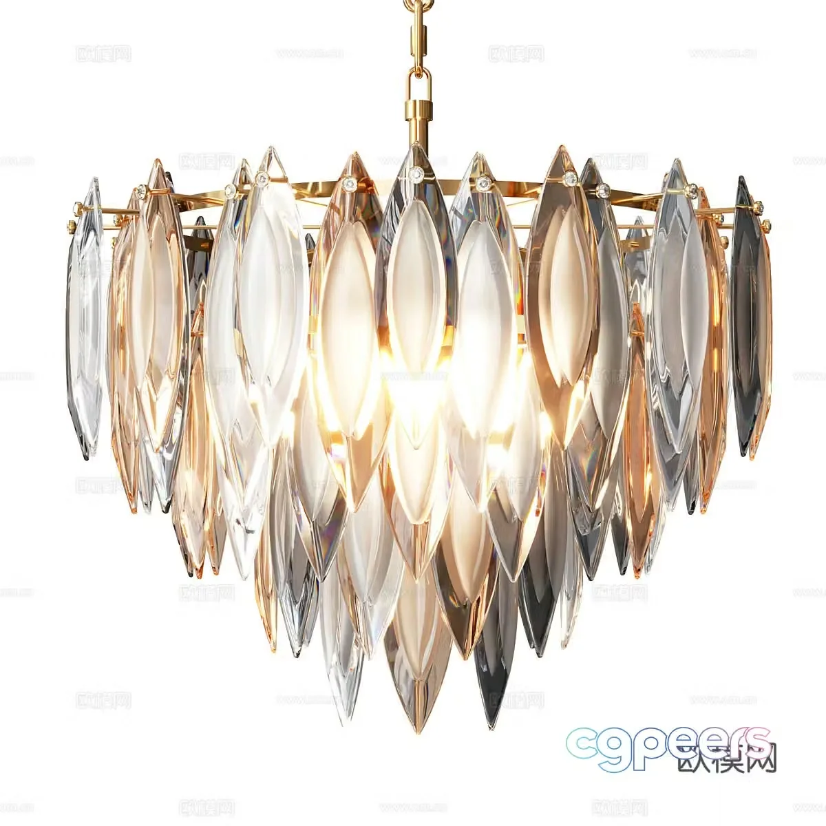 Modern light luxury metallic glass decorative chandelier 3d model