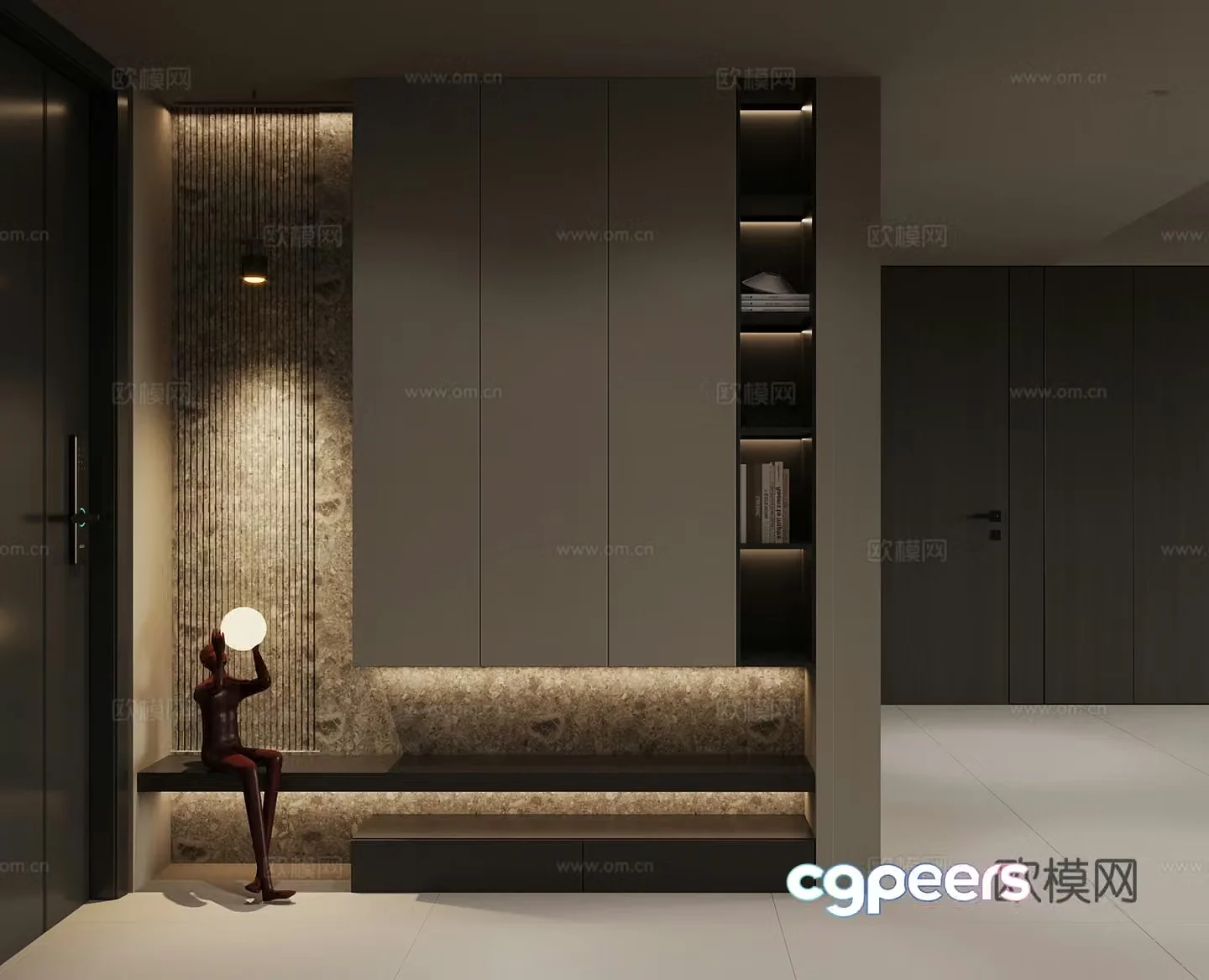Italian minimalist porch cabinet 3D model of entrance shoe cabinet