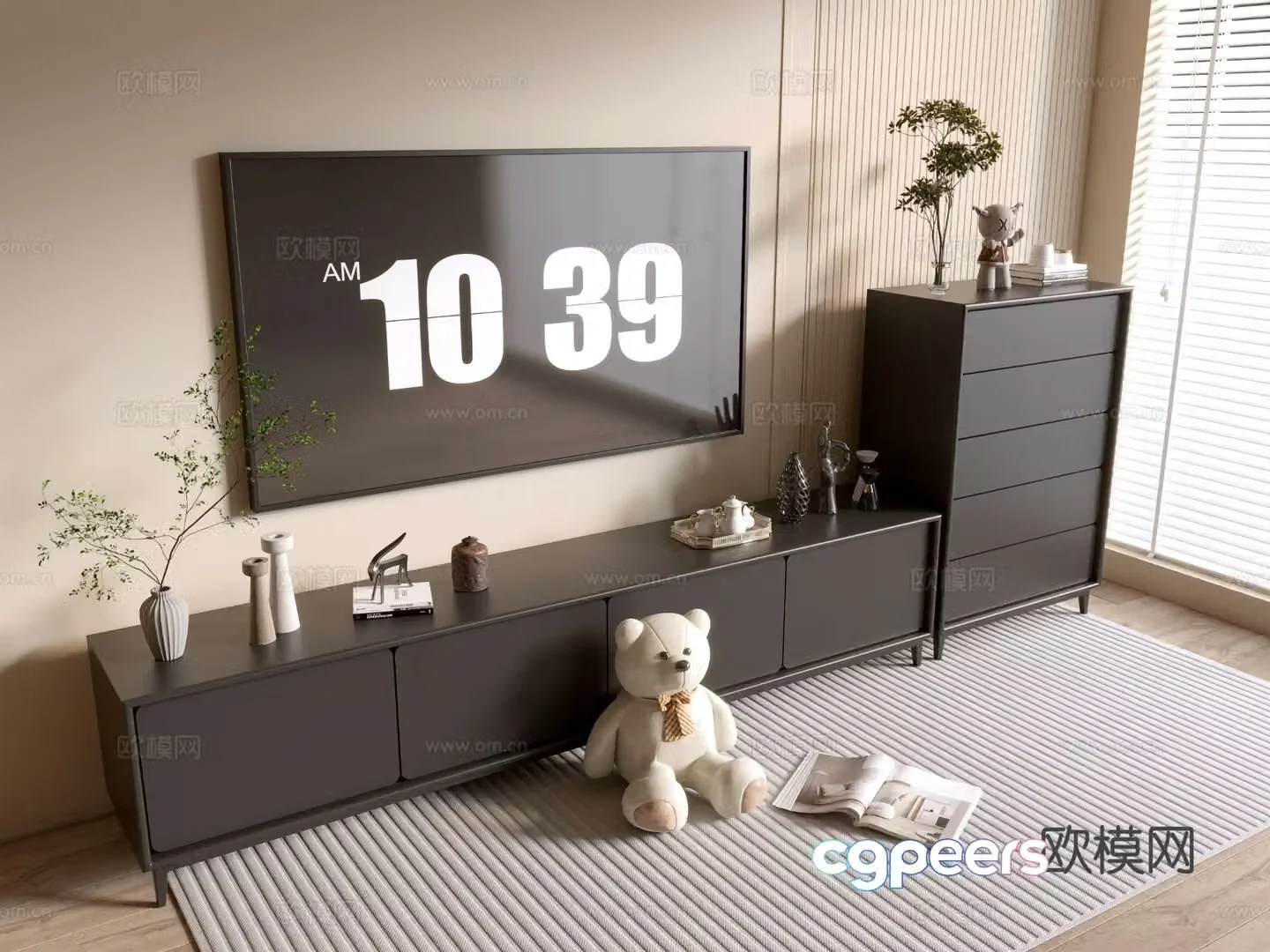 Modern black tv cabinet chest 3d model