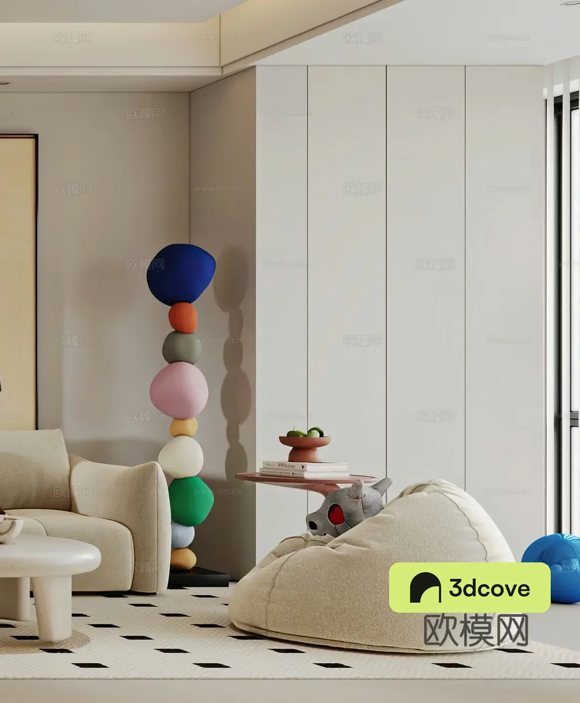Modern lazy sofa leisure chair side and corner table simple creamy style single sofa