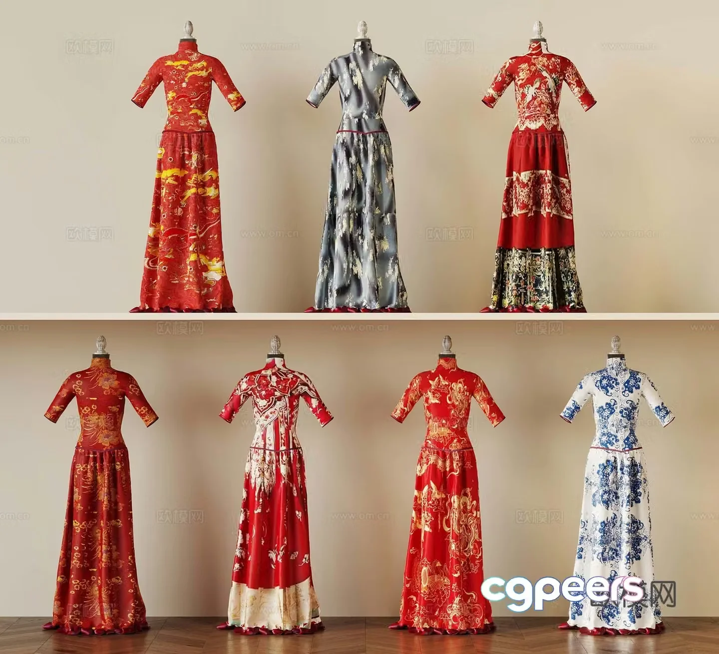 New Chinese style clothes Cheongsam Chinese style wedding dress 3d model