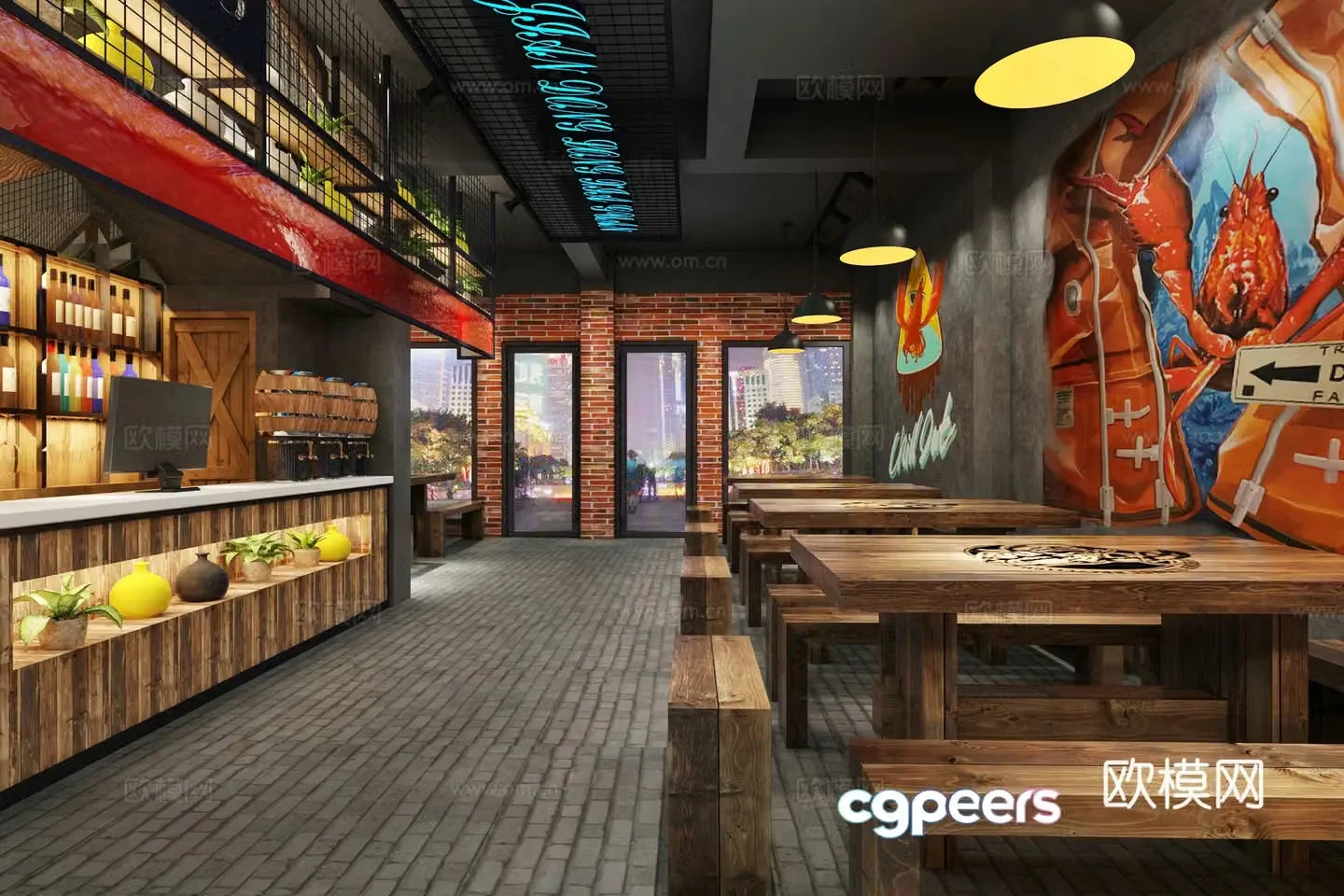 Seafood restaurant crayfish shop 3d model