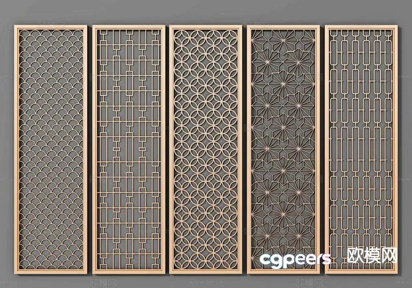 New Chinese style hollow lattice window metal partition 3D model