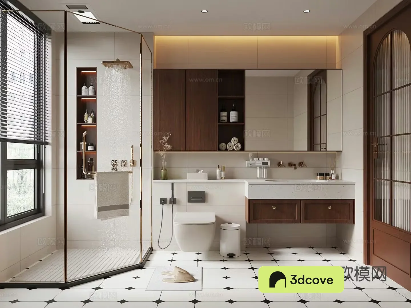 Middle-aged bathroom cabinet toilet 3d model