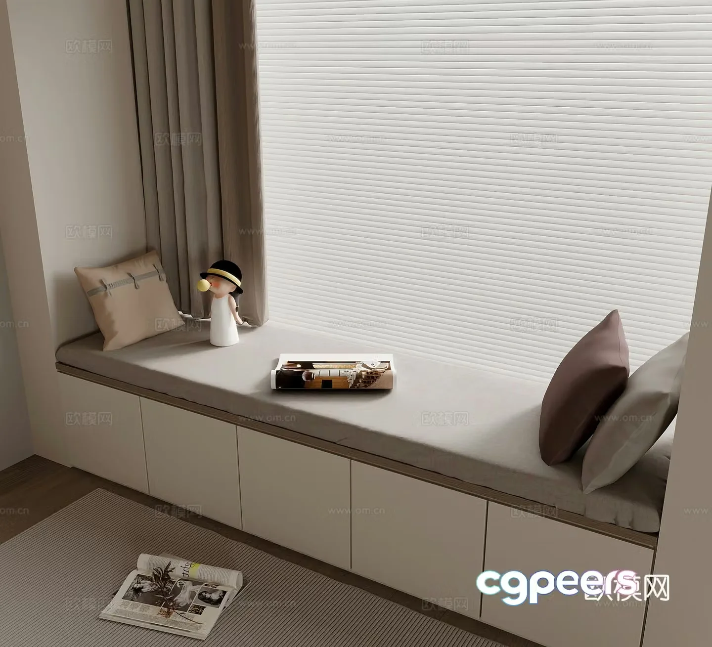 Bath window Modern simple bay window Bath window cushion pillow ornament 3D model