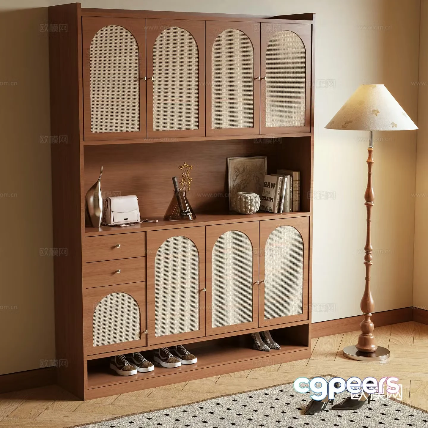 Log wind shoe cabinet high cabinet 3d model
