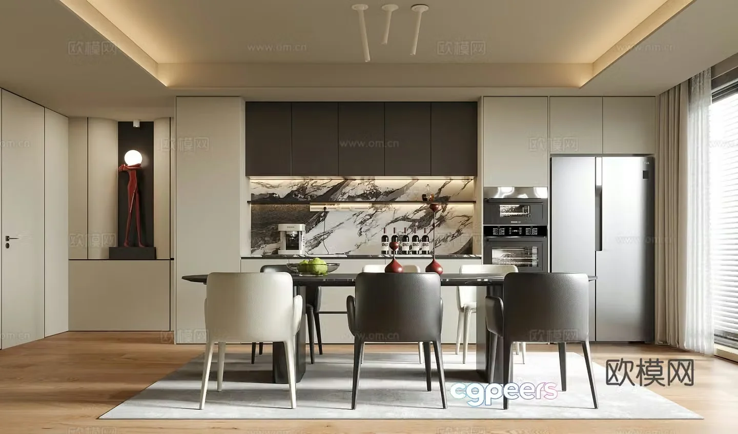Modern restaurant Dining table and chair Dining chair Sideboard 3D model