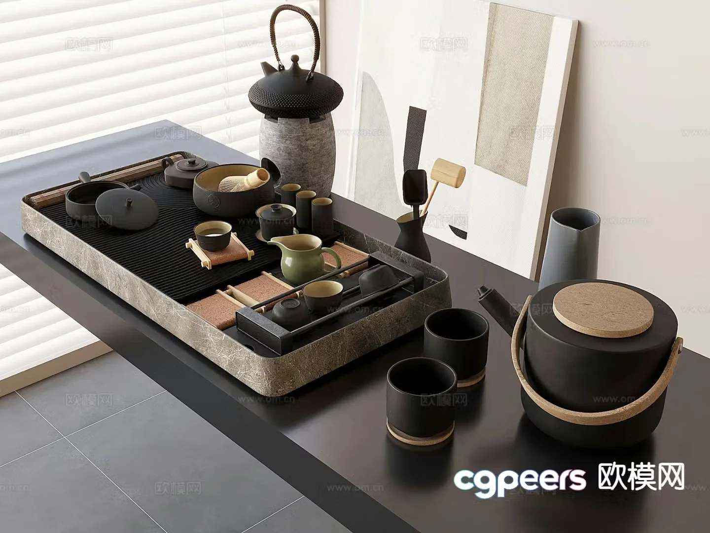 New Chinese tea set teapot teacup tray 3d model