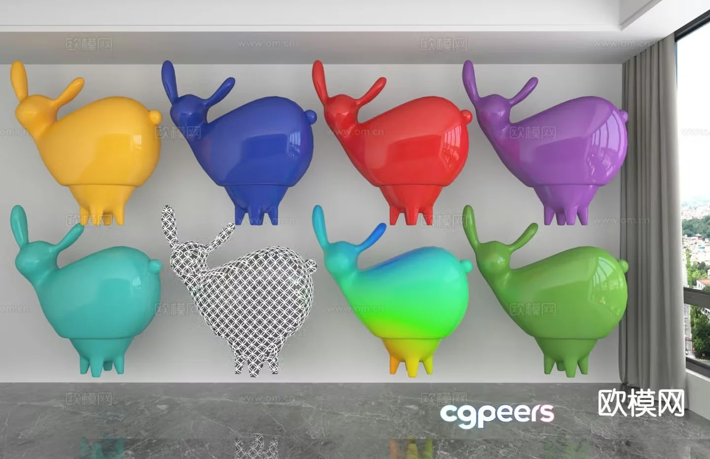 Modern colorful dolls trendy ornaments 3D model