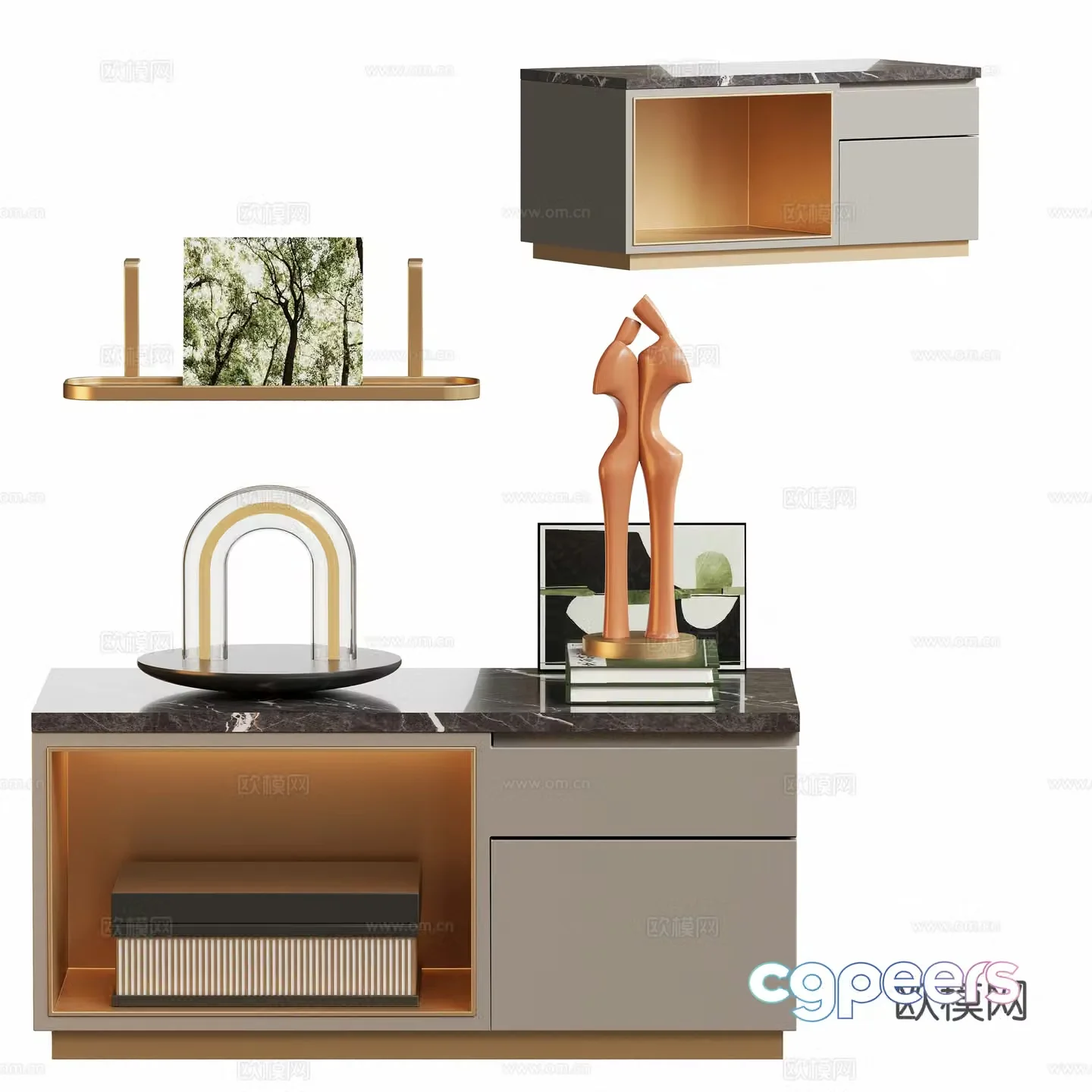 Modern square light luxury bedside table 3D model