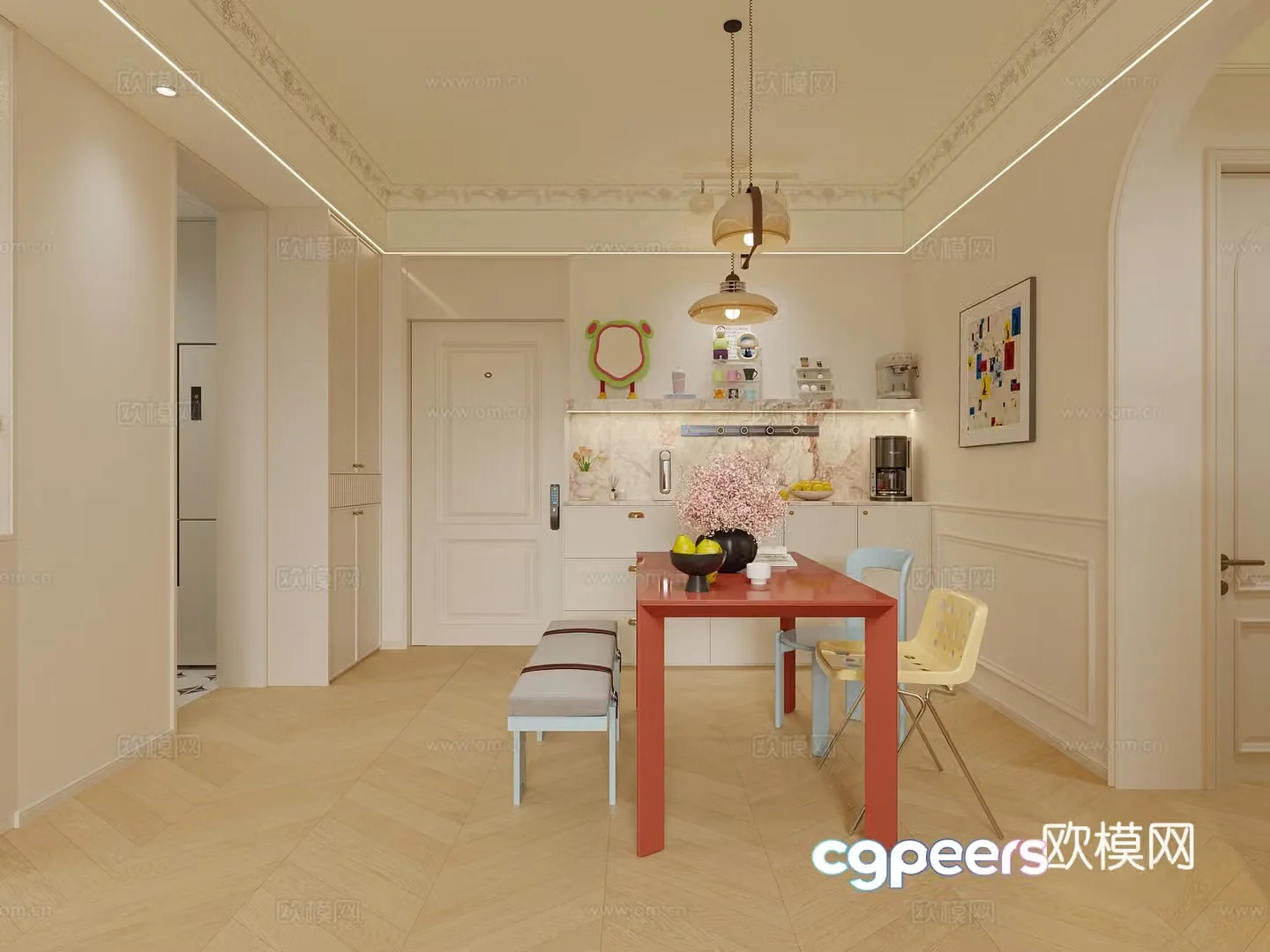 French dopamine living and dining room 3D model