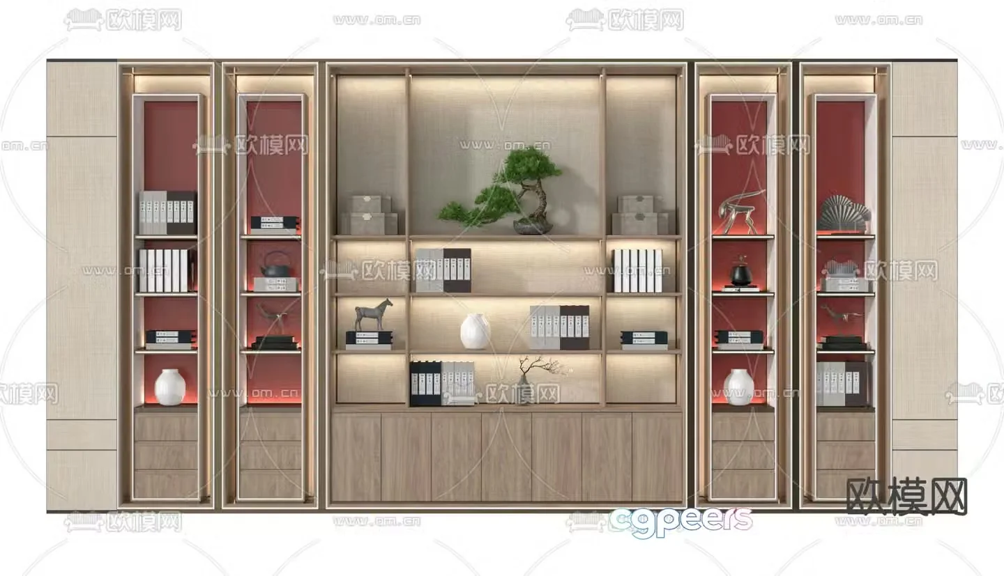 New Chinese style bookcase display cabinet integrated cabinet 3d model