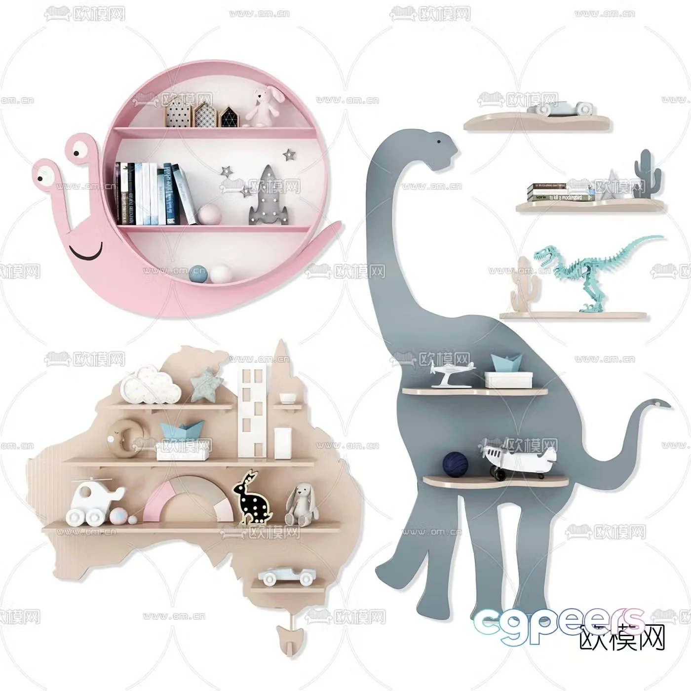 Nordic children cartoon wall hanging bookshelf hanging rack 3d model