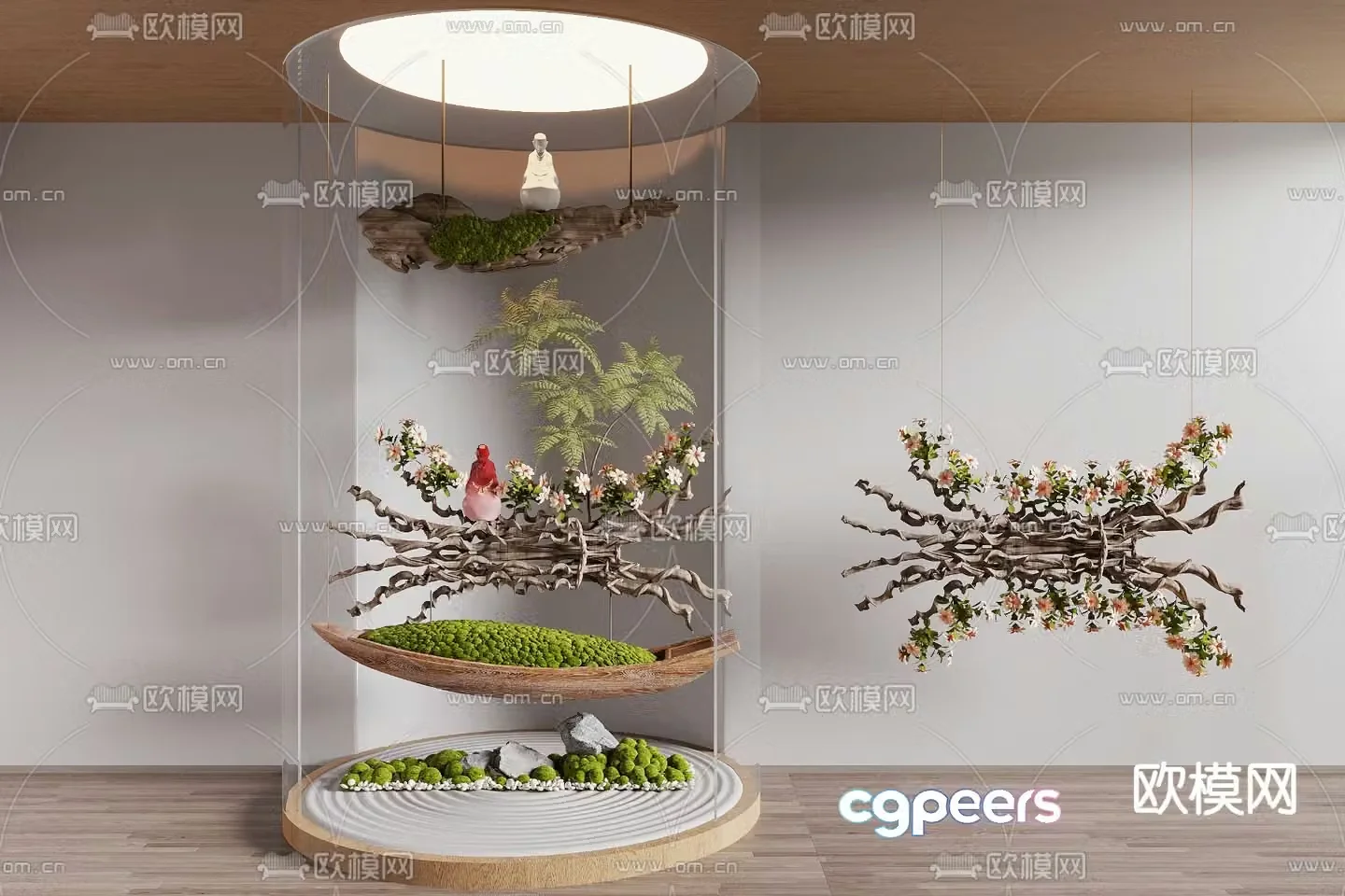 Dead wood green plant landscape moss green plant landscape sketch 3D model