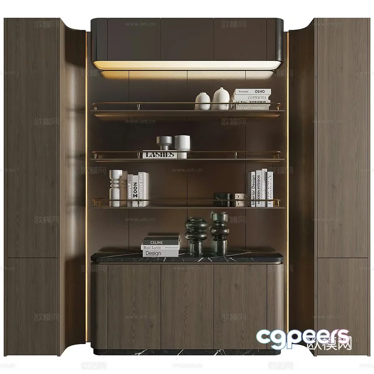 New Chinese style light luxury decorative cabinet bookcase decorative rack 3D model