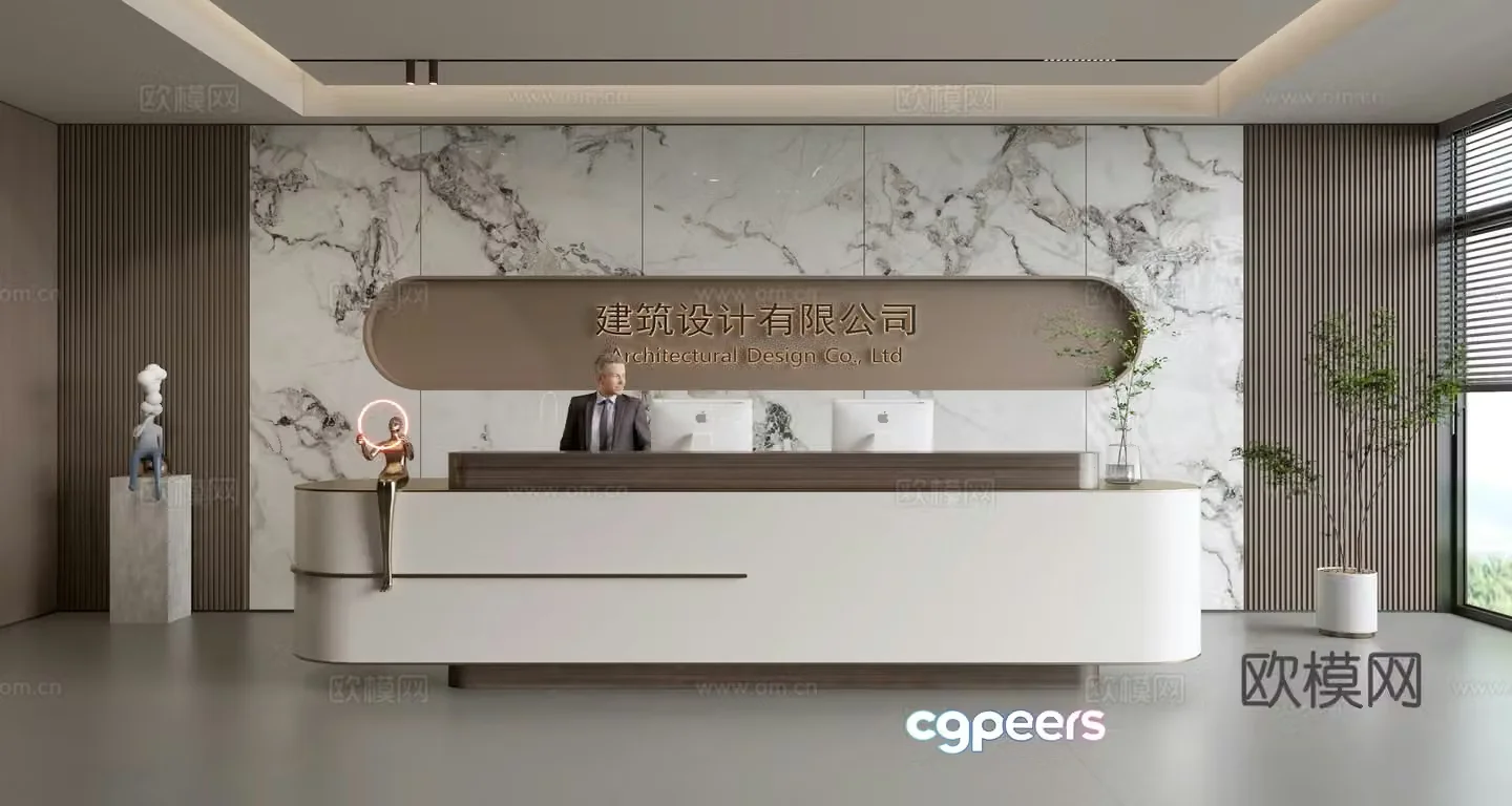 Modern company front desk reception area bar reception desk service desk company front desk background 3D model