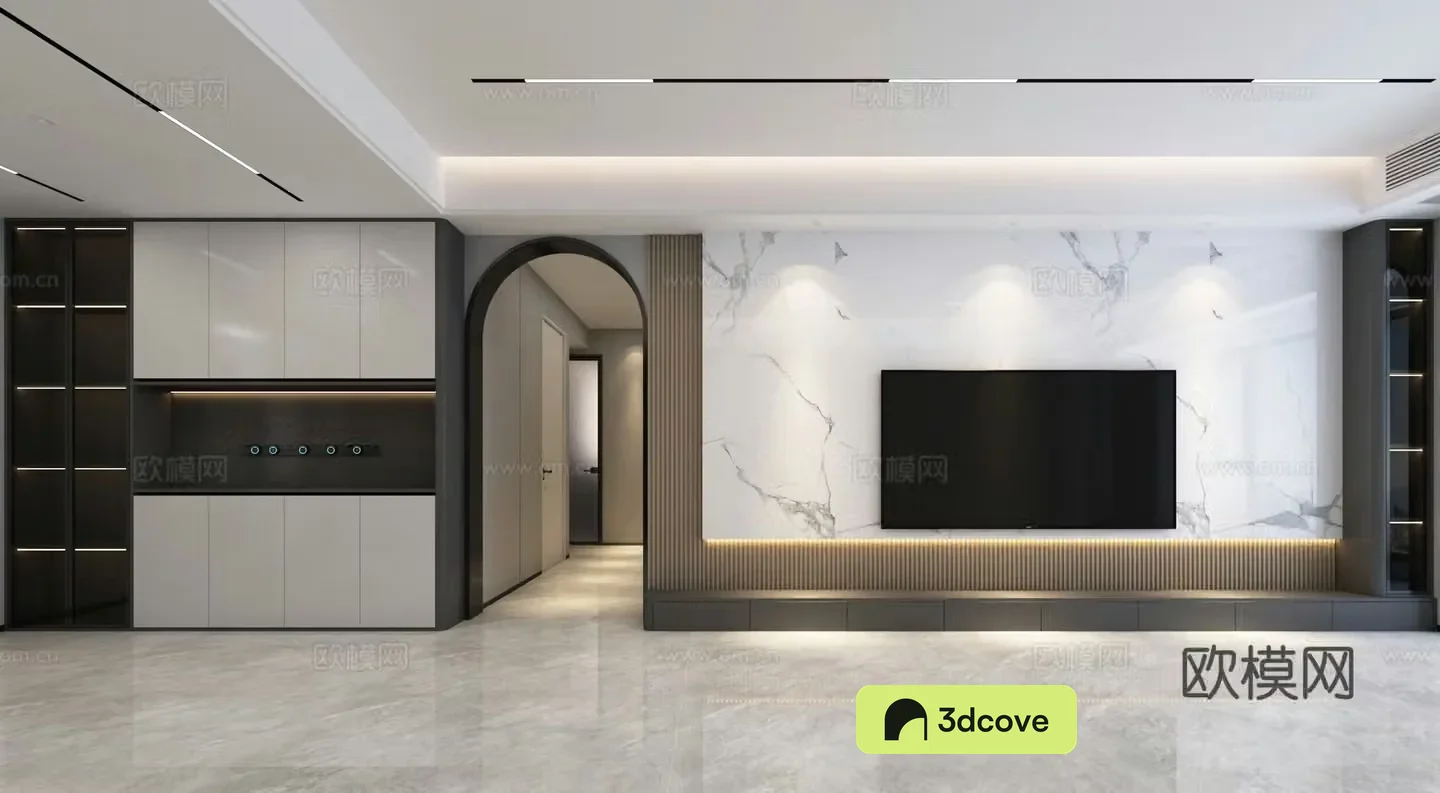 Modern living and dining room TV background wall Modern living and dining room