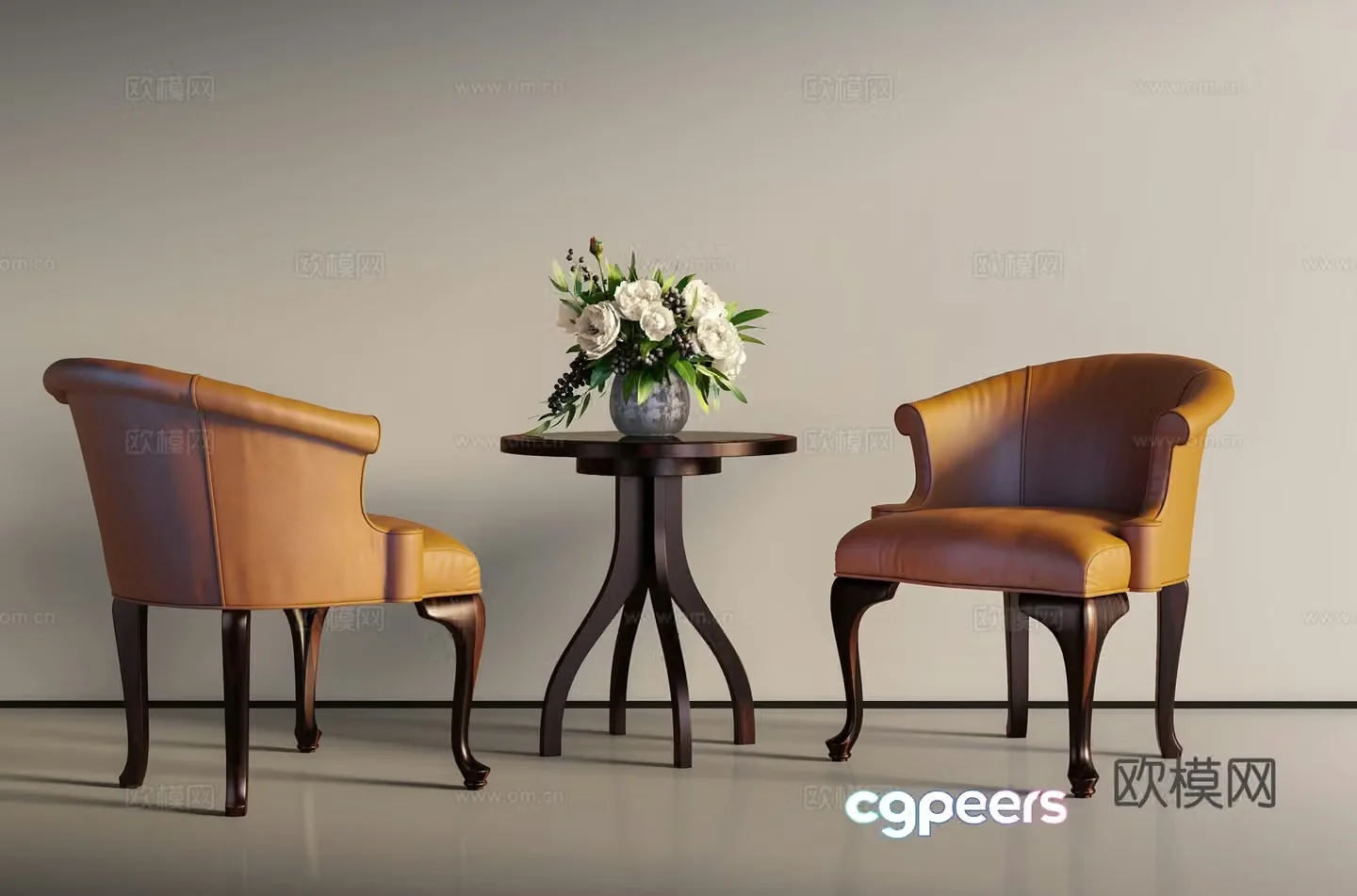 Modern simple European casual table and chair decoration combination 3D model