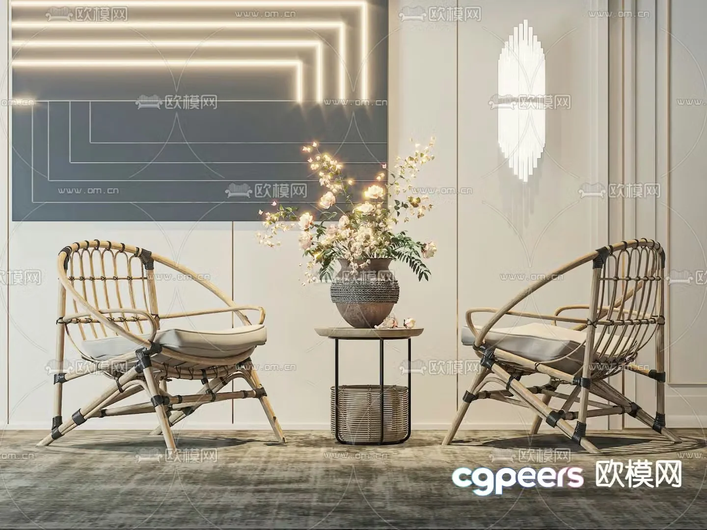 Rattan chair leisure chair balcony chair 3d model