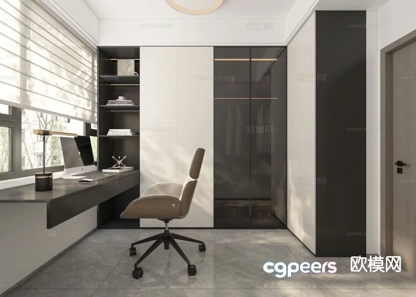 Dark style study studio study room 3d model
