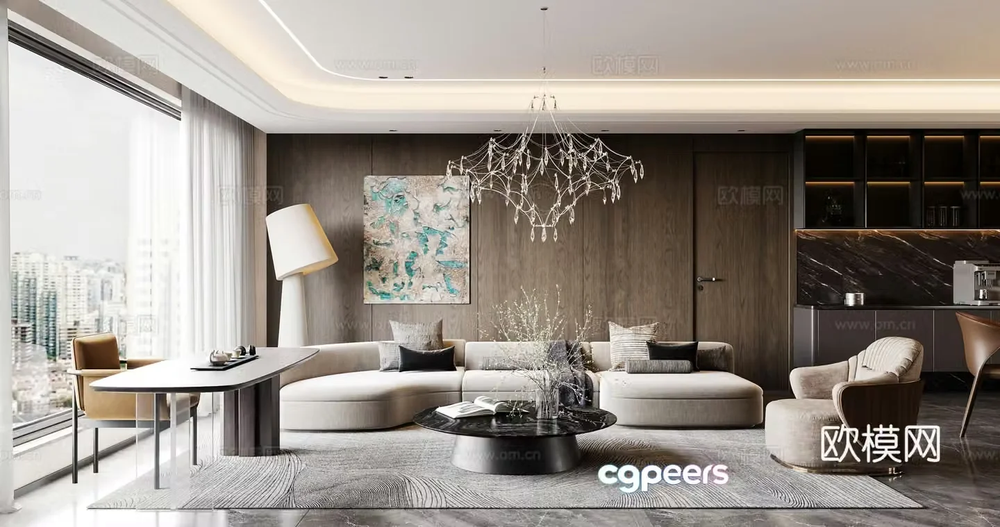 Italian light luxury living restaurant 3D model