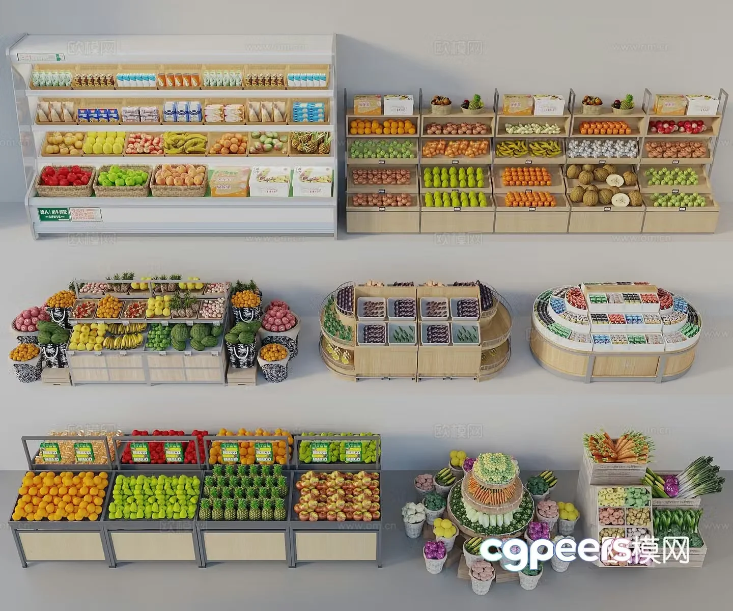 Supermarket fruit shelves Fruit store shelves Freezer fresh storage cabinet Fruit display rack Fruit 3D model