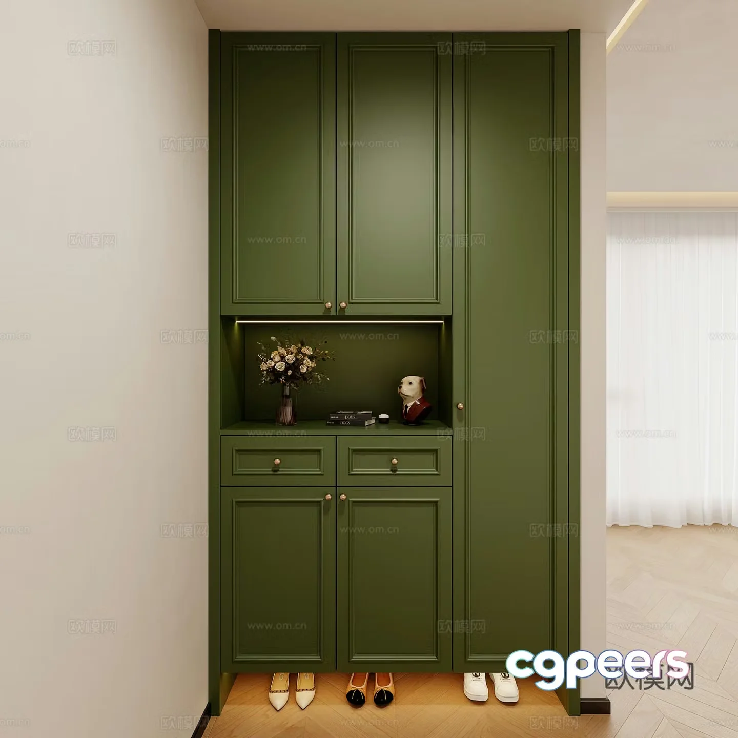 French retro green shoe cabinet entrance shoe cabinet entrance shoe cabinet entrance shoe cabinet 3D model