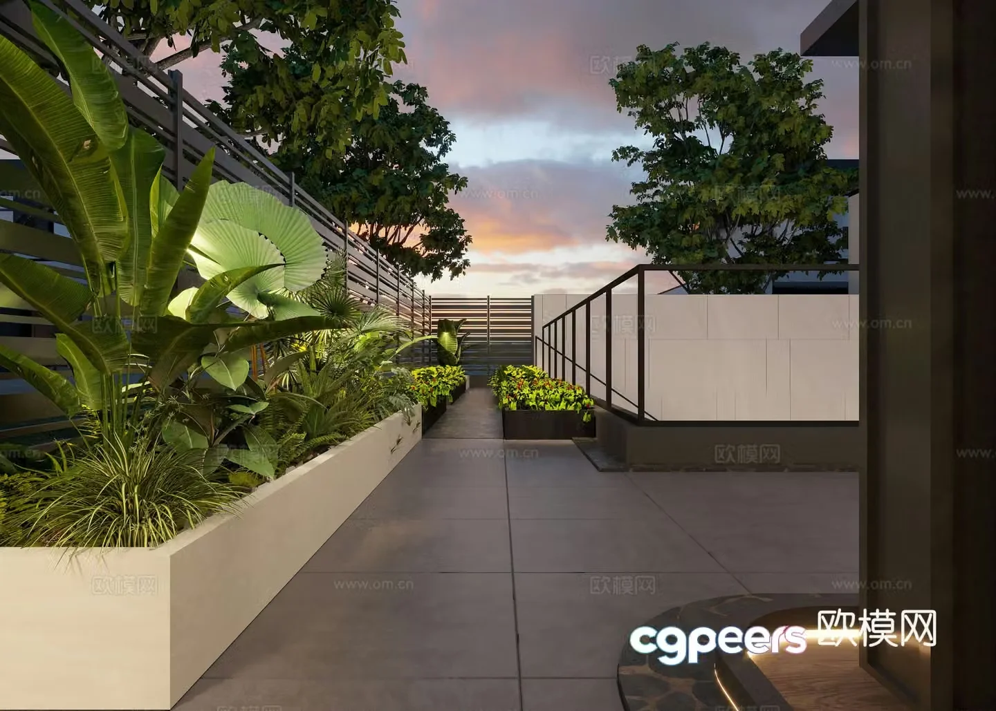 Modern yard garden green plants potted plants artificial landscape outdoor 3d model