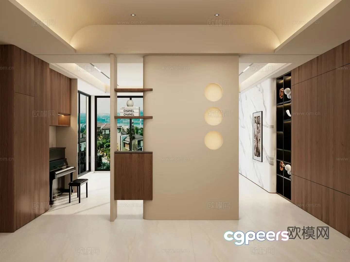 Italian style cream style arc shape piano cabinet arc top entrance partition entrance 3D model